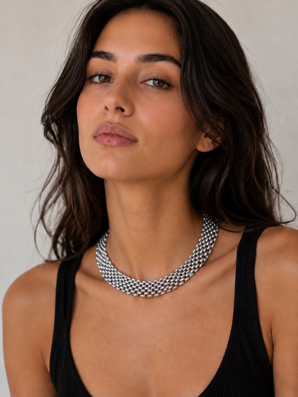 Vintage Estate Silver Tone‎ Multi-Strand Choker Necklace 16”